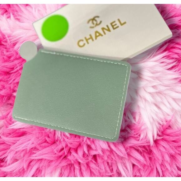 New With Box Gray Green Elegant Embossed Chanel Card Holder/Mirror - Picture 2 of 3